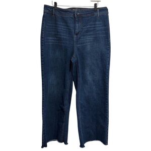Oat New York Dark Wash Wide Leg High Rise Women’s Jeans Raw Hem Stretch